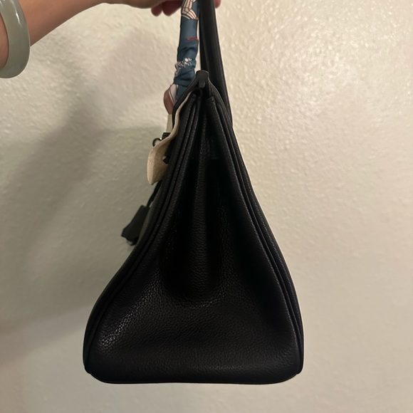 Black Leather Top-Handle Satchel with Silver Hardware - Picture 3 of 8